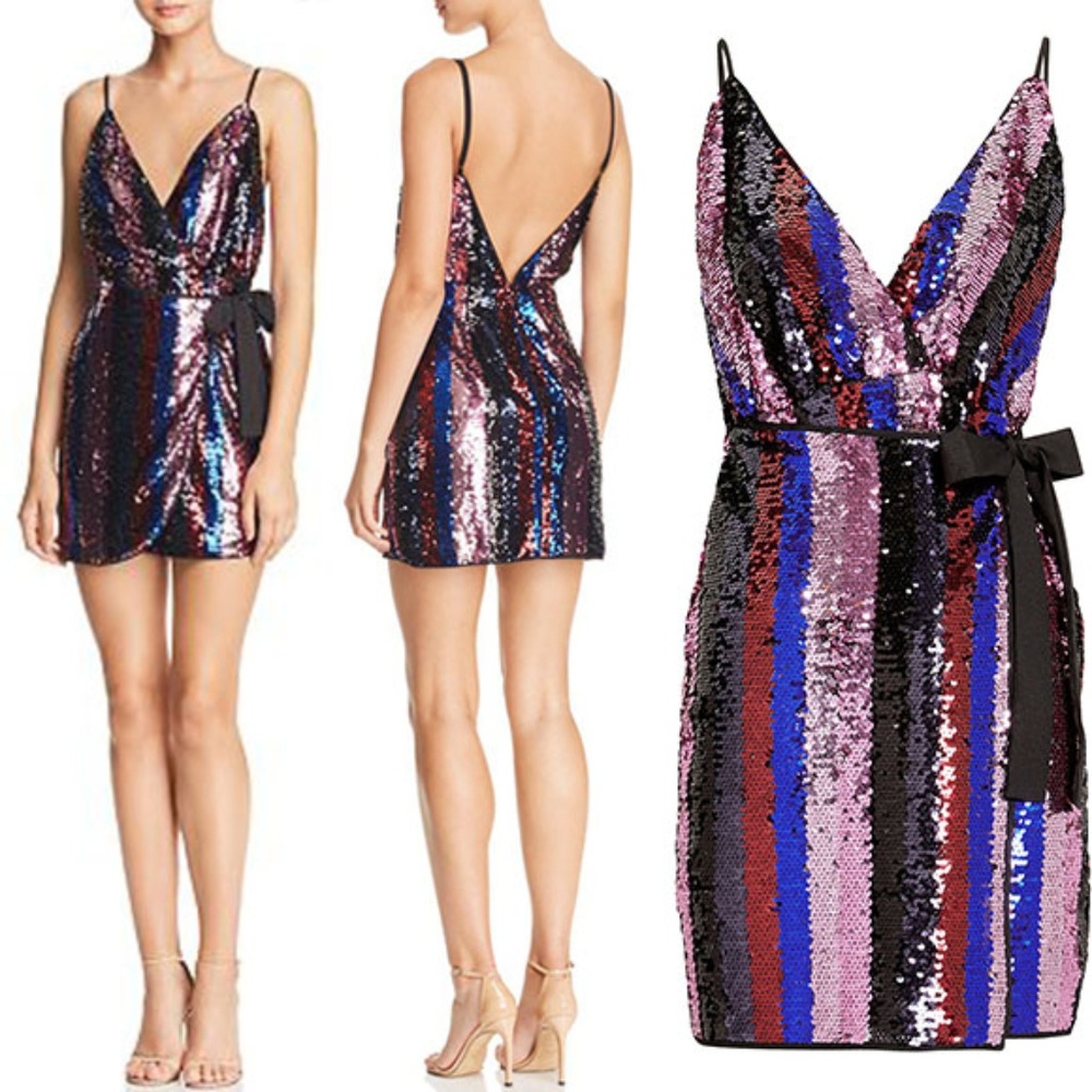 Sequin Striped Mini Dress - Multicolor